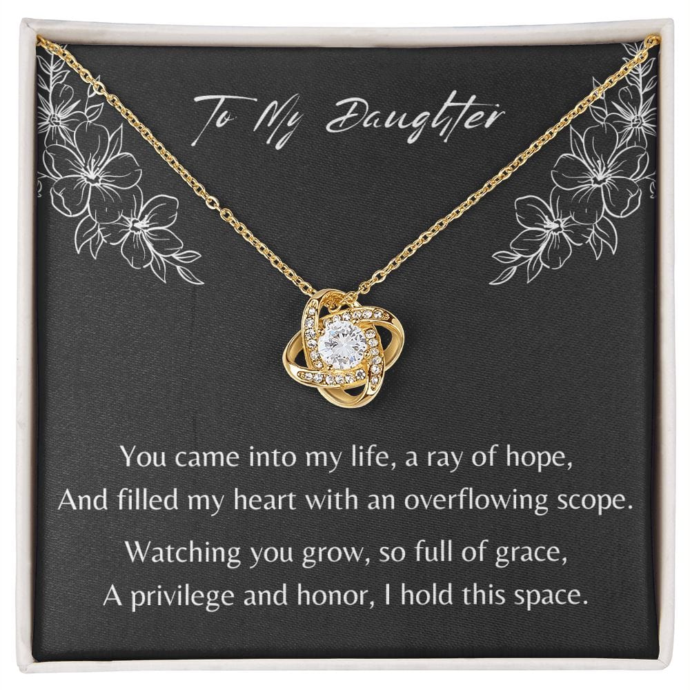 Gift For Daughter, Love Knot Pendant Necklace with Gift Box and Heart Warming Message Card, Made in the USA