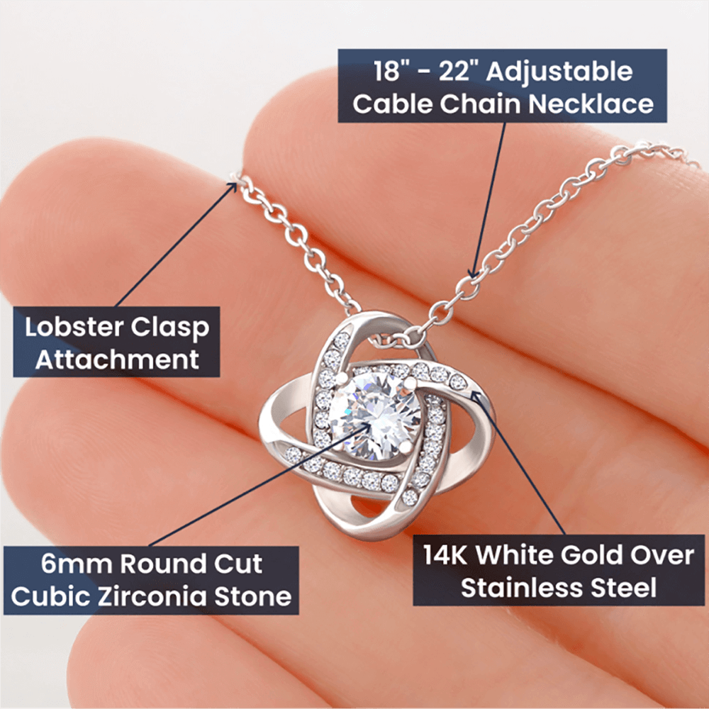 Gift For Daughter, Love Knot Pendant Necklace with Gift Box and Heart Warming Message Card, Made in the USA