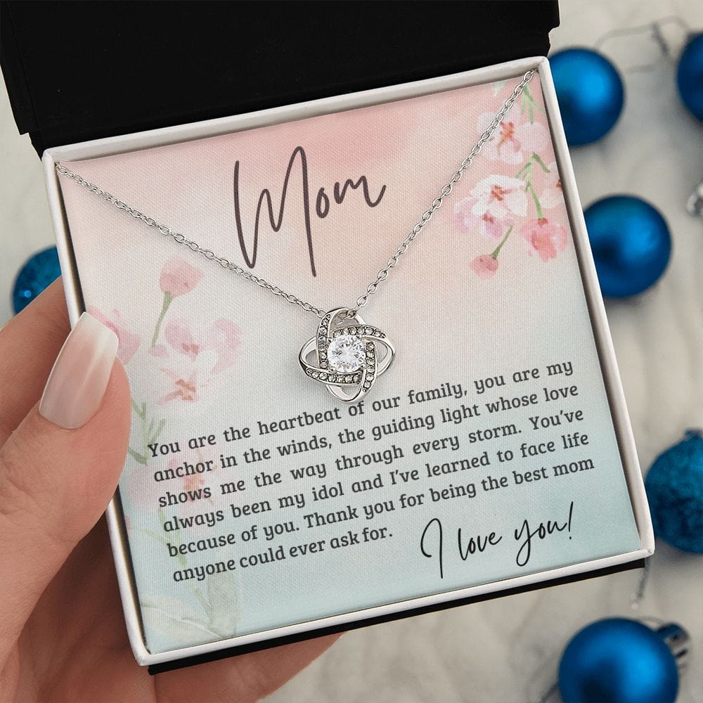 Gift For Mom - You Are The Heartbeat Of Our Family, Love Knot Necklace Gift