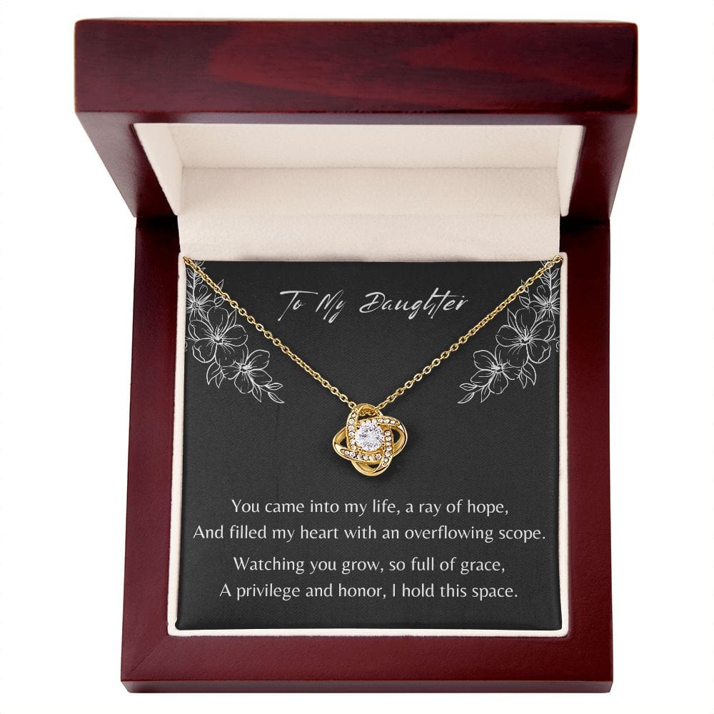 Gift For Daughter, Love Knot Pendant Necklace with Gift Box and Heart Warming Message Card, Made in the USA