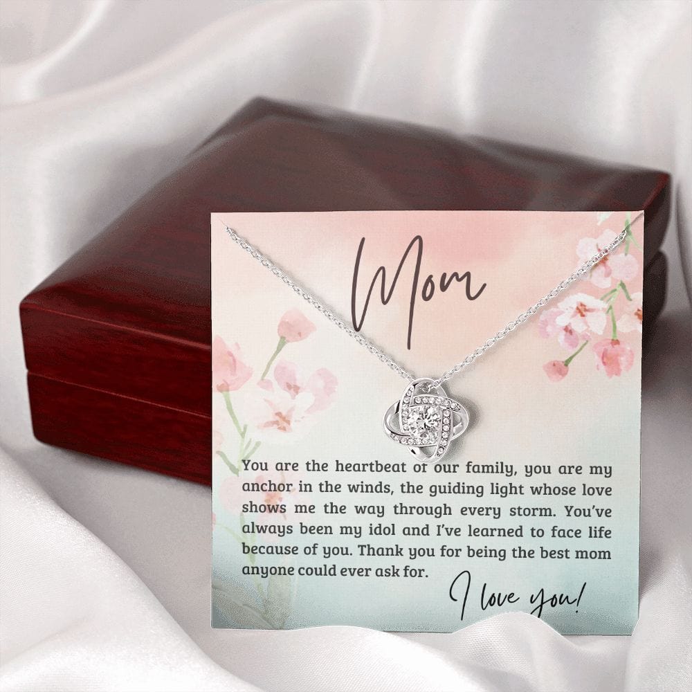 Gift For Mom - You Are The Heartbeat Of Our Family, Love Knot Necklace Gift