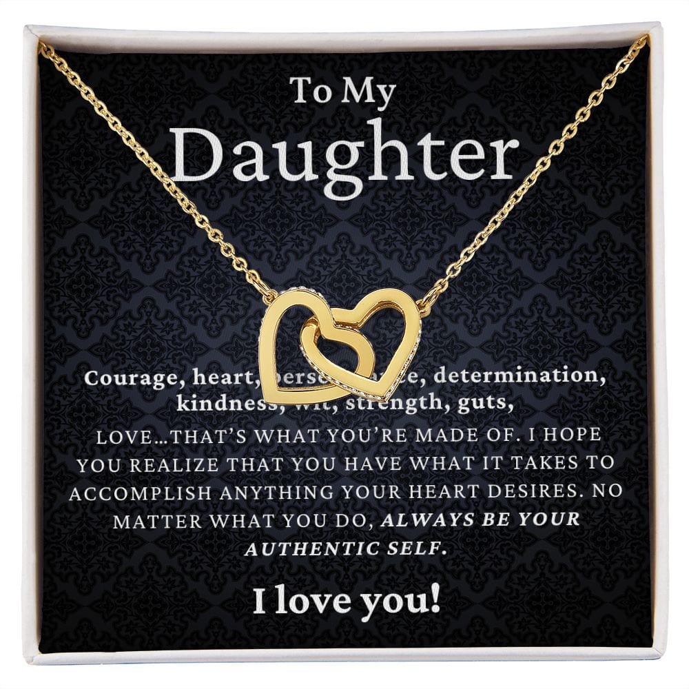 Gift For Daughter, Interlocking Hearts Necklace with Gift Box and Heart Warming Message Card, Made in the USA