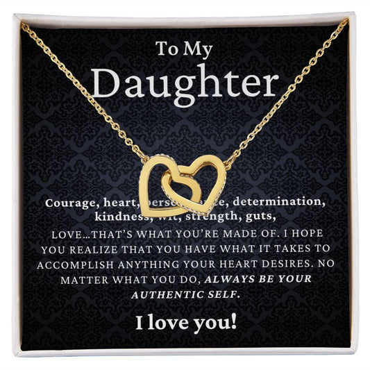 Gift For Daughter, Interlocking Hearts Necklace with Gift Box and Heart Warming Message Card, Made in the USA