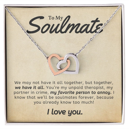 Gift For Soulmate - To My Soulmate Interlocking Hearts Necklace Jewelry Gift, Soulmate Gift, Love Necklace Gifts For Her