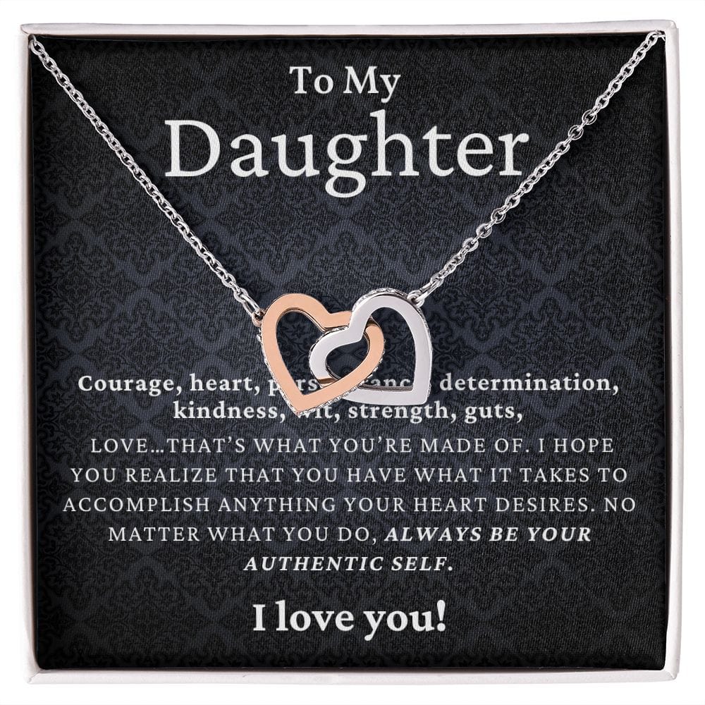 Gift For Daughter, Interlocking Hearts Necklace with Gift Box and Heart Warming Message Card, Made in the USA