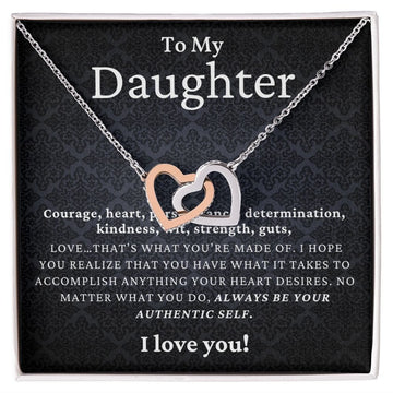 Gift For Daughter, Interlocking Hearts Necklace with Gift Box and Heart Warming Message Card, Made in the USA