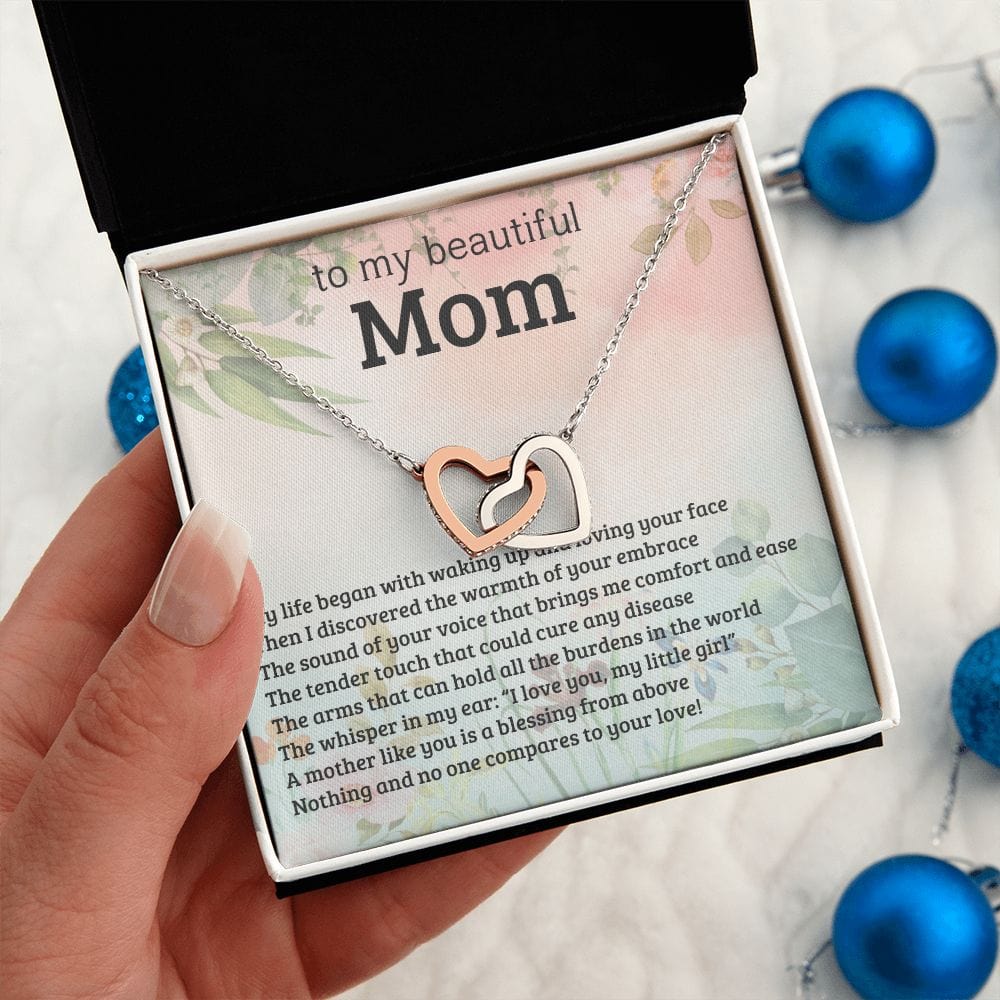 Gift For Mom - My Life Began With, Interlocking Hearts Necklace Gift