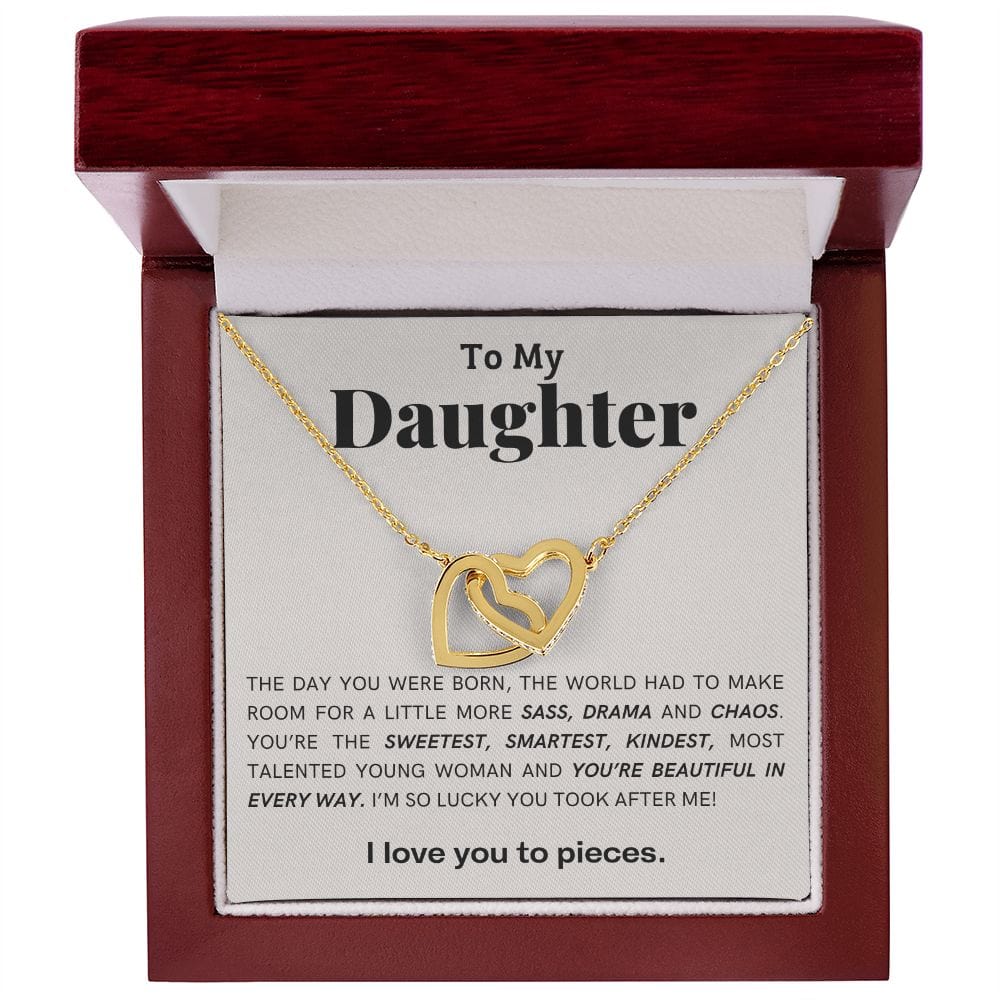 Gift For Daughter, Interlocking Hearts Necklace with Gift Box and Heart Warming Message Card, Made in the USA