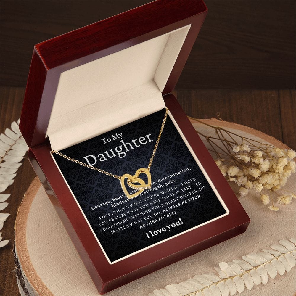 Gift For Daughter, Interlocking Hearts Necklace with Gift Box and Heart Warming Message Card, Made in the USA