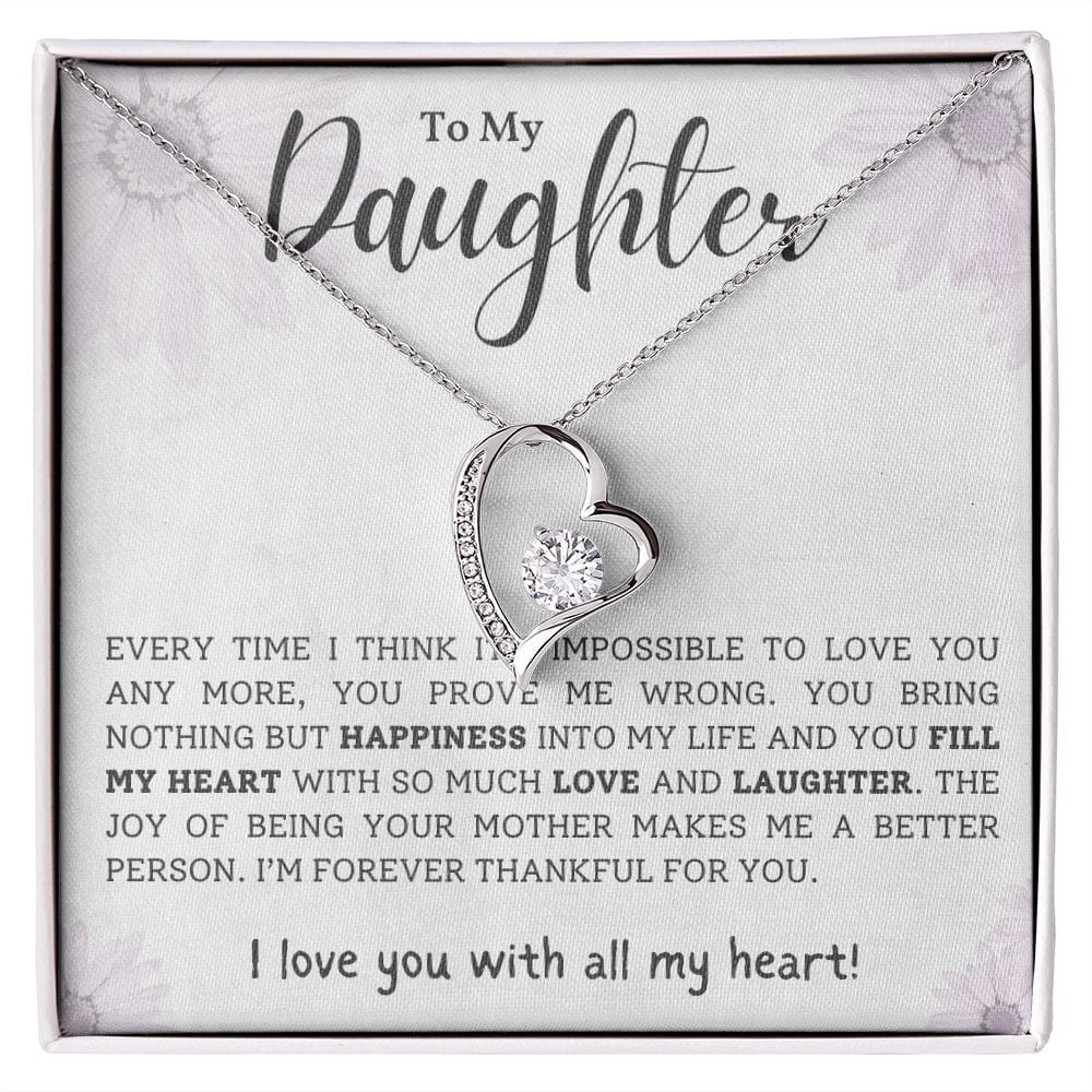 Gift For Daughter, Forever Love Pendant Necklace with Gift Box and Heart Warming Message Card, Made in the USA