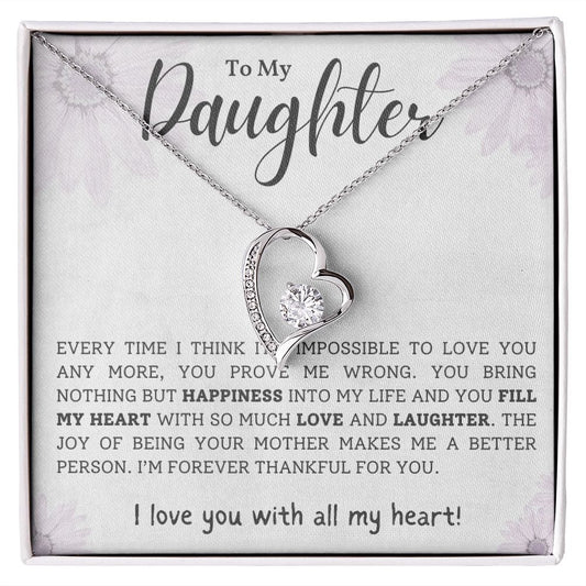 Gift For Daughter, Forever Love Pendant Necklace with Gift Box and Heart Warming Message Card, Made in the USA