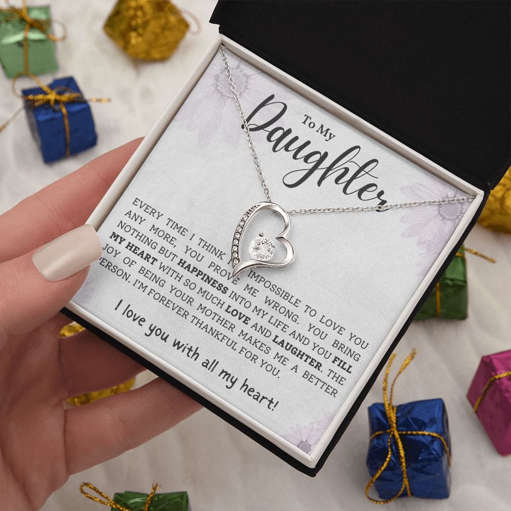 Gift For Daughter, Forever Love Pendant Necklace with Gift Box and Heart Warming Message Card, Made in the USA