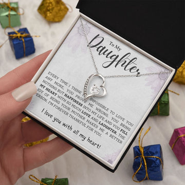 Gift For Daughter, Forever Love Pendant Necklace with Gift Box and Heart Warming Message Card, Made in the USA