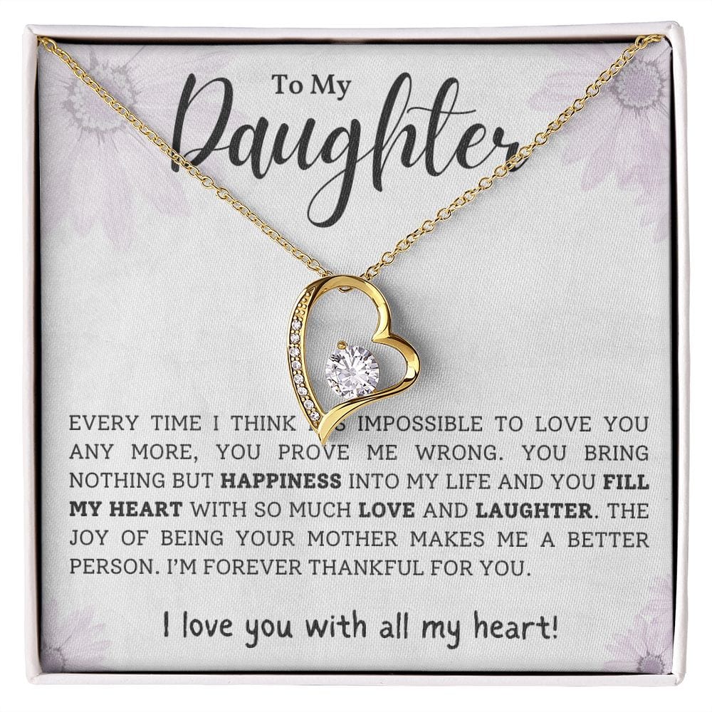 Gift For Daughter, Forever Love Pendant Necklace with Gift Box and Heart Warming Message Card, Made in the USA