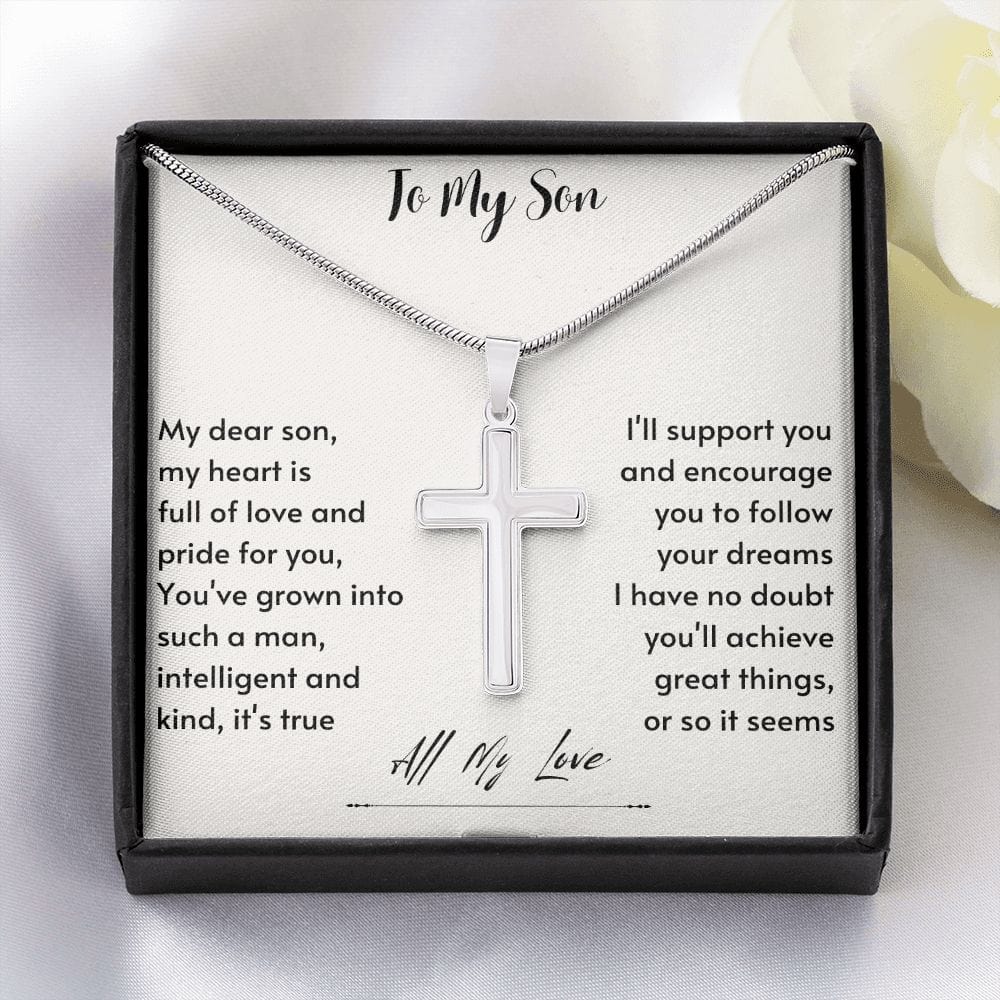 To My Son from Mom, Son Gifts from Mom and Dad, Mother and Son Necklace, Birthday Gift For My Son Graduation Faith Cross Necklace Present