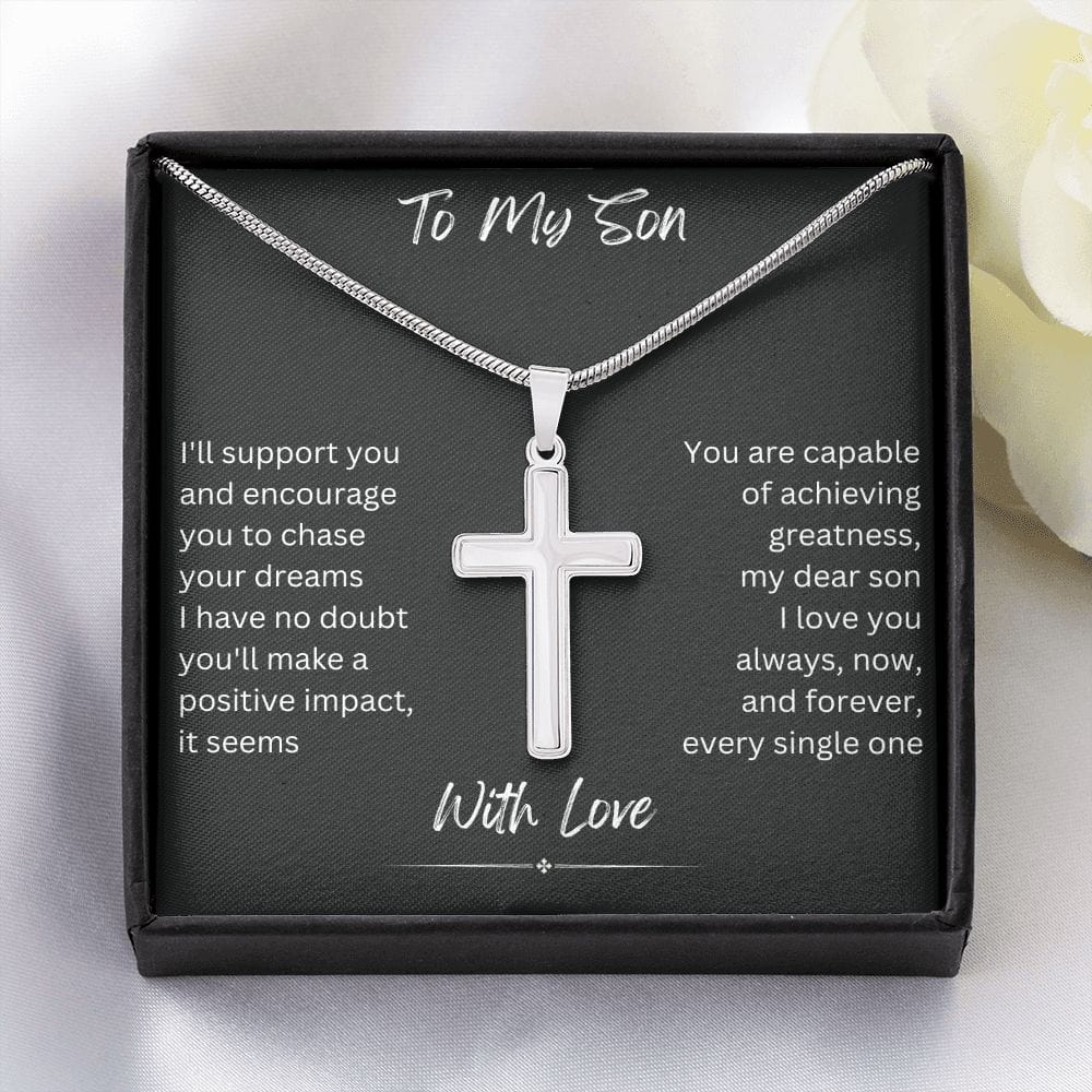 To My Son from Mom, Son Gifts from Mom and Dad, Mother and Son Necklace, Birthday Gift For My Son Graduation Faith Cross Necklace Present