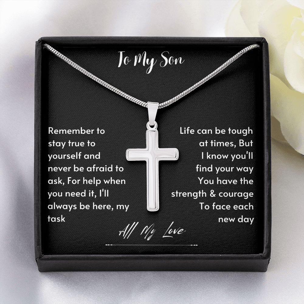 To My Son from Mom, Son Gifts from Mom and Dad, Mother and Son Necklace, Birthday Gift For My Son Graduation Faith Cross Necklace Present
