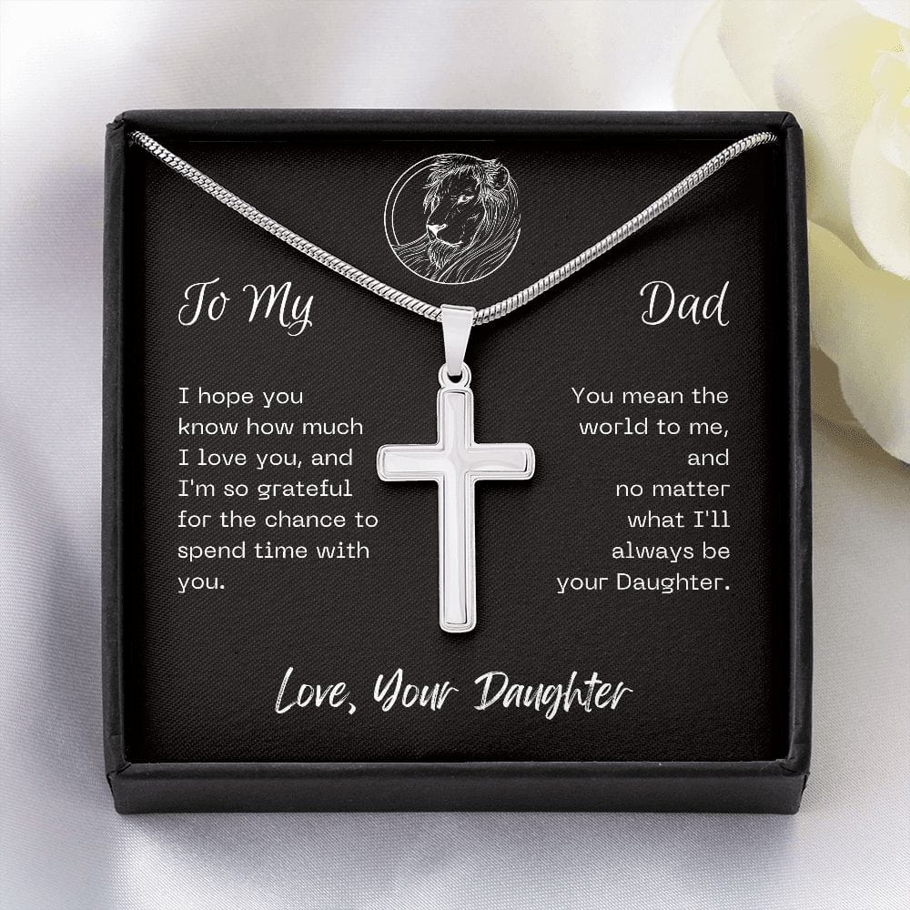 Gift For Dad, Faith Cross Necklace with Gift Box and Heart Warming Message Card, Made in the USA