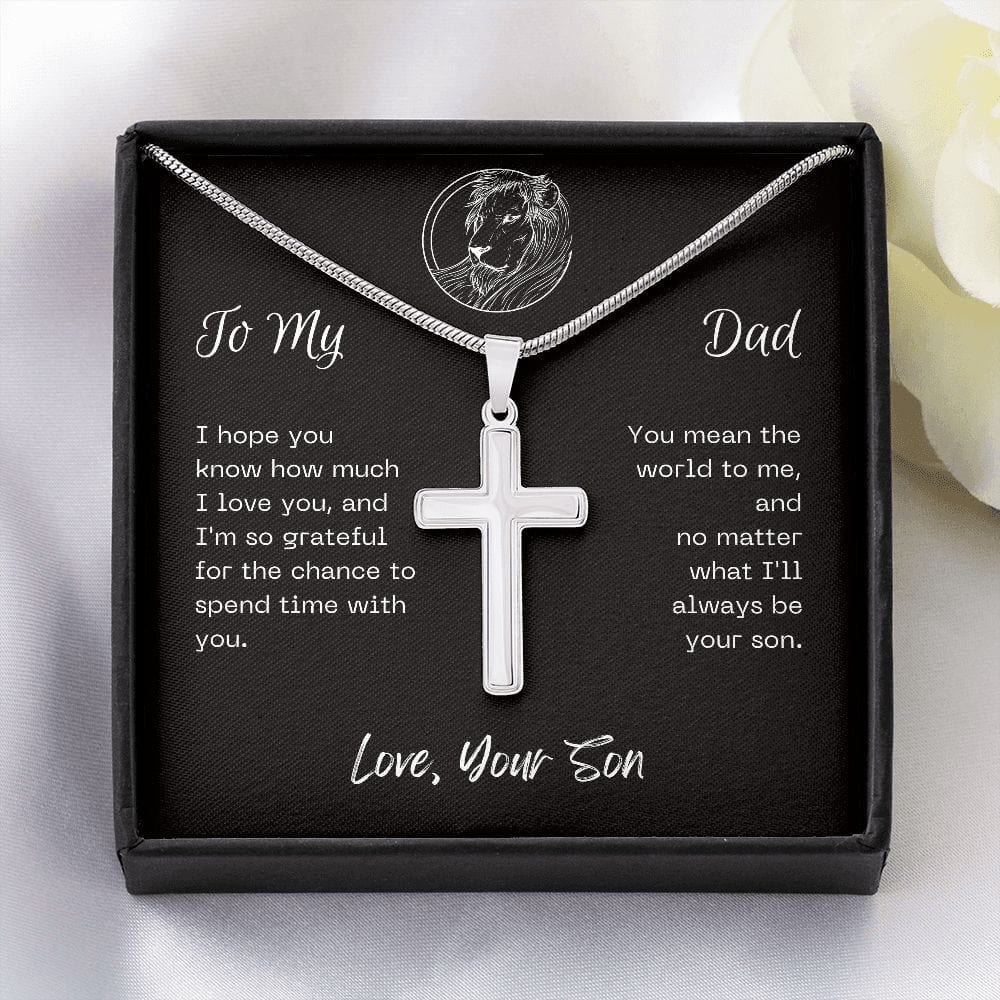Gift For Dad, Faith Cross Necklace with Gift Box and Heart Warming Message Card