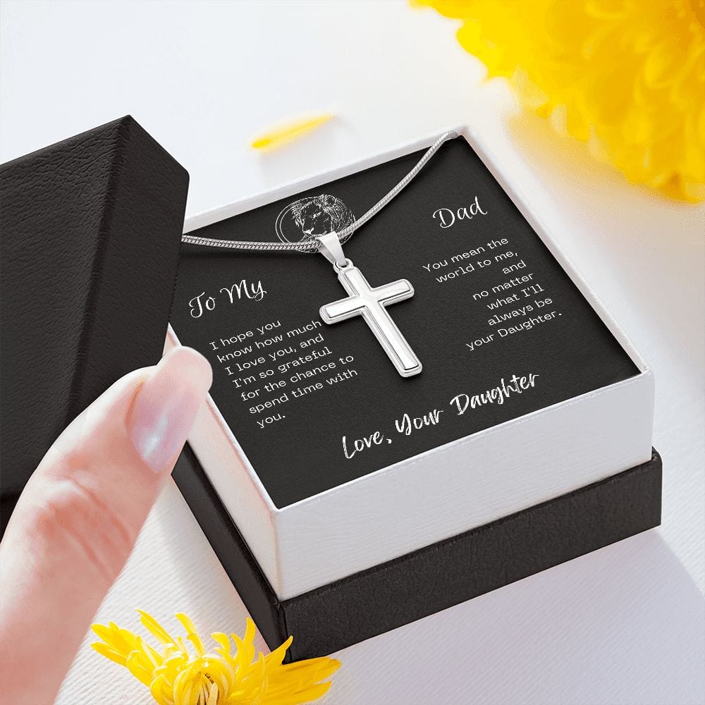 Gift For Dad, Faith Cross Necklace with Gift Box and Heart Warming Message Card, Made in the USA