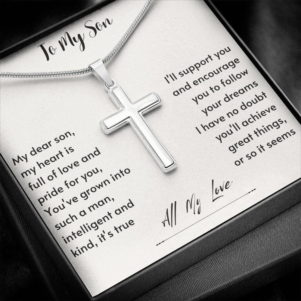To My Son from Mom, Son Gifts from Mom and Dad, Mother and Son Necklace, Birthday Gift For My Son Graduation Faith Cross Necklace Present