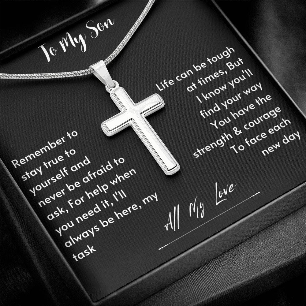 To My Son from Mom, Son Gifts from Mom and Dad, Mother and Son Necklace, Birthday Gift For My Son Graduation Faith Cross Necklace Present