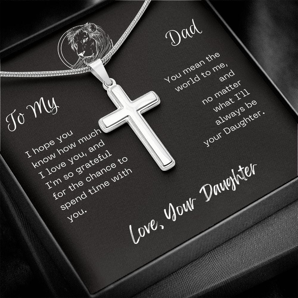 Gift For Dad, Faith Cross Necklace with Gift Box and Heart Warming Message Card, Made in the USA