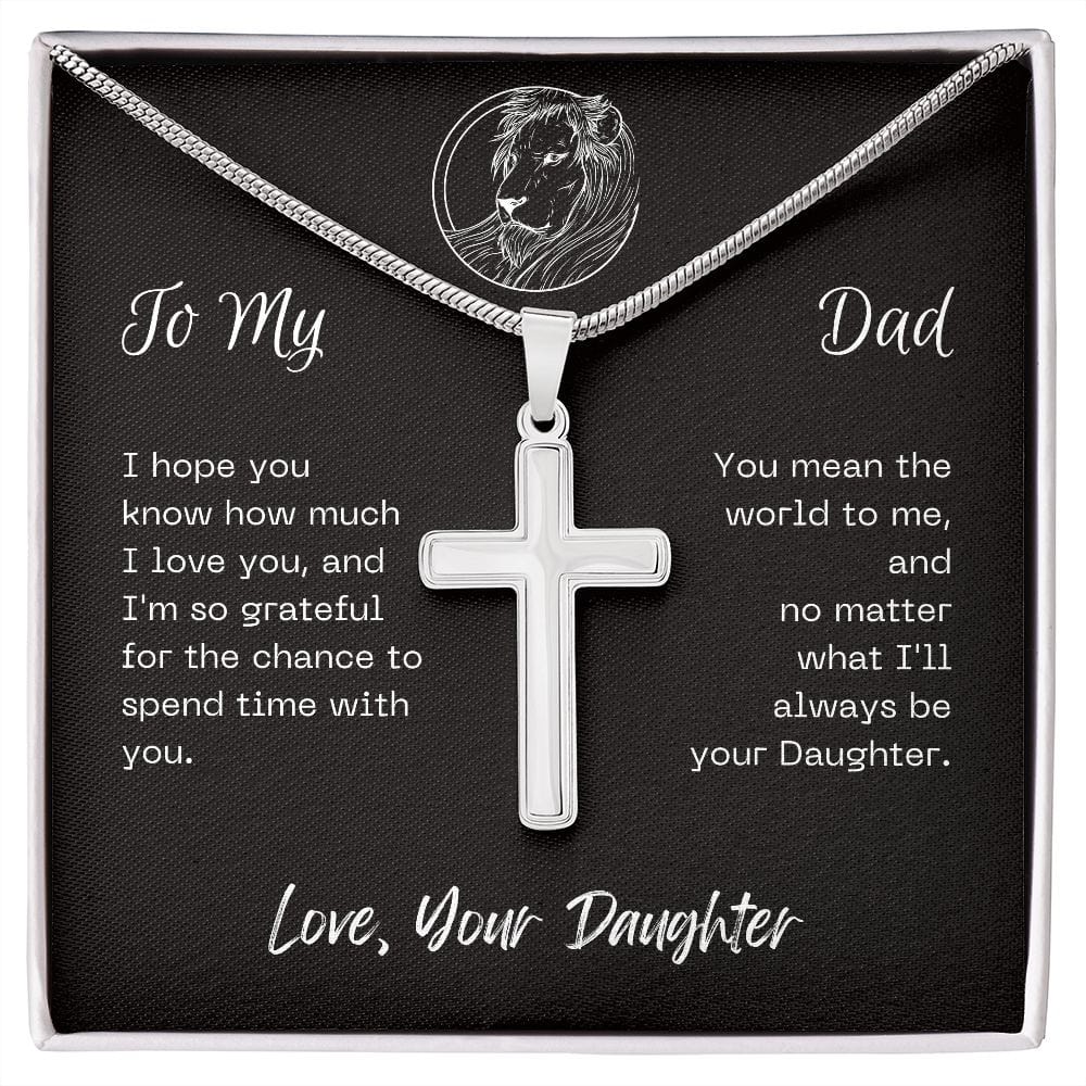 Gift For Dad, Faith Cross Necklace with Gift Box and Heart Warming Message Card, Made in the USA