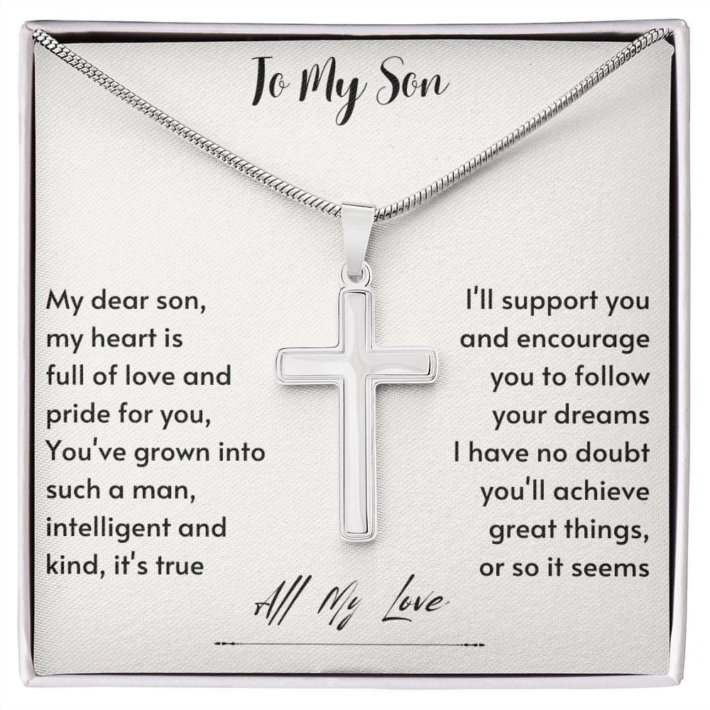 To My Son from Mom, Son Gifts from Mom and Dad, Mother and Son Necklace, Birthday Gift For My Son Graduation Faith Cross Necklace Present