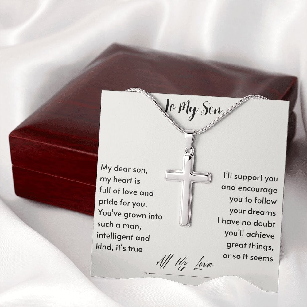 To My Son from Mom, Son Gifts from Mom and Dad, Mother and Son Necklace, Birthday Gift For My Son Graduation Faith Cross Necklace Present