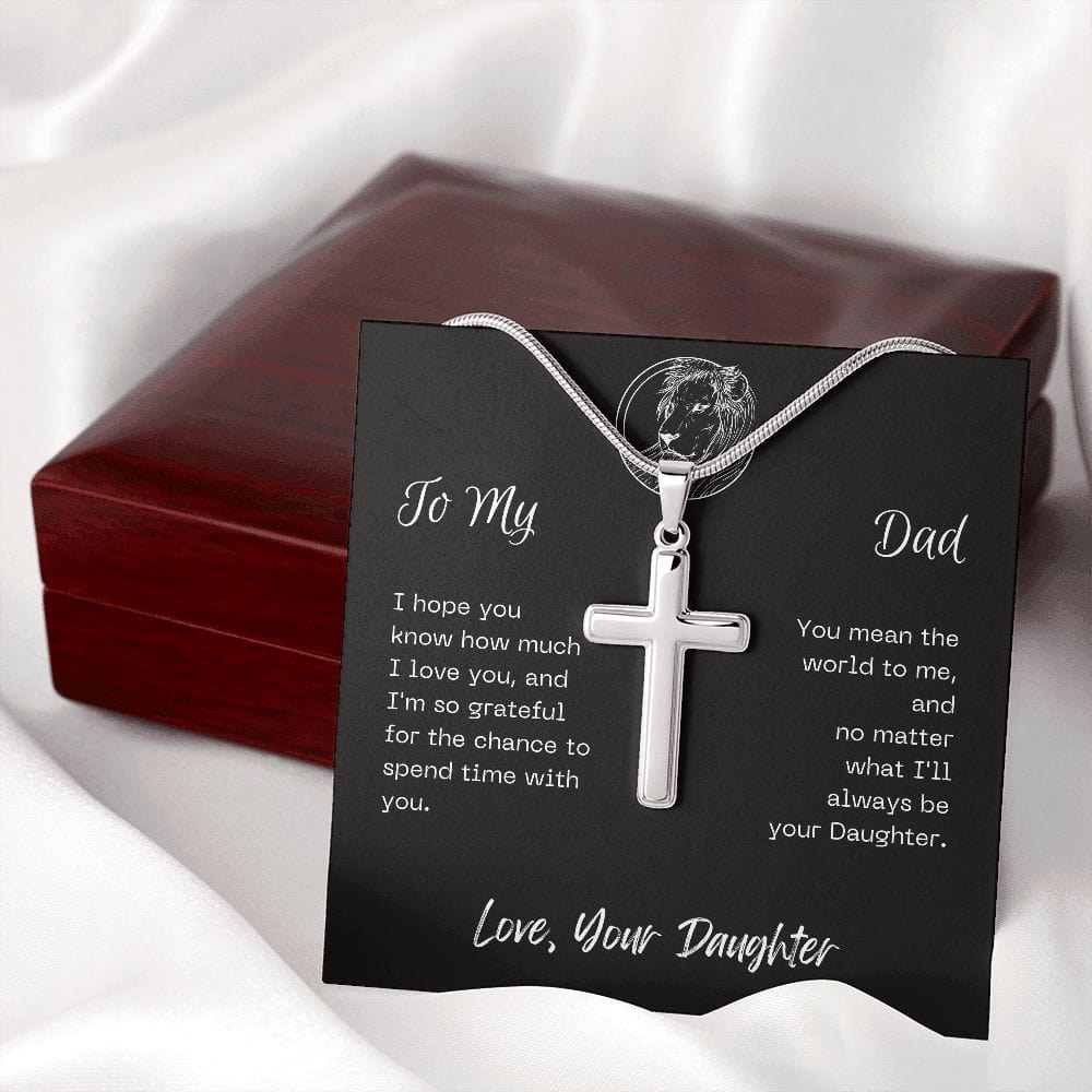Gift For Dad, Faith Cross Necklace with Gift Box and Heart Warming Message Card, Made in the USA