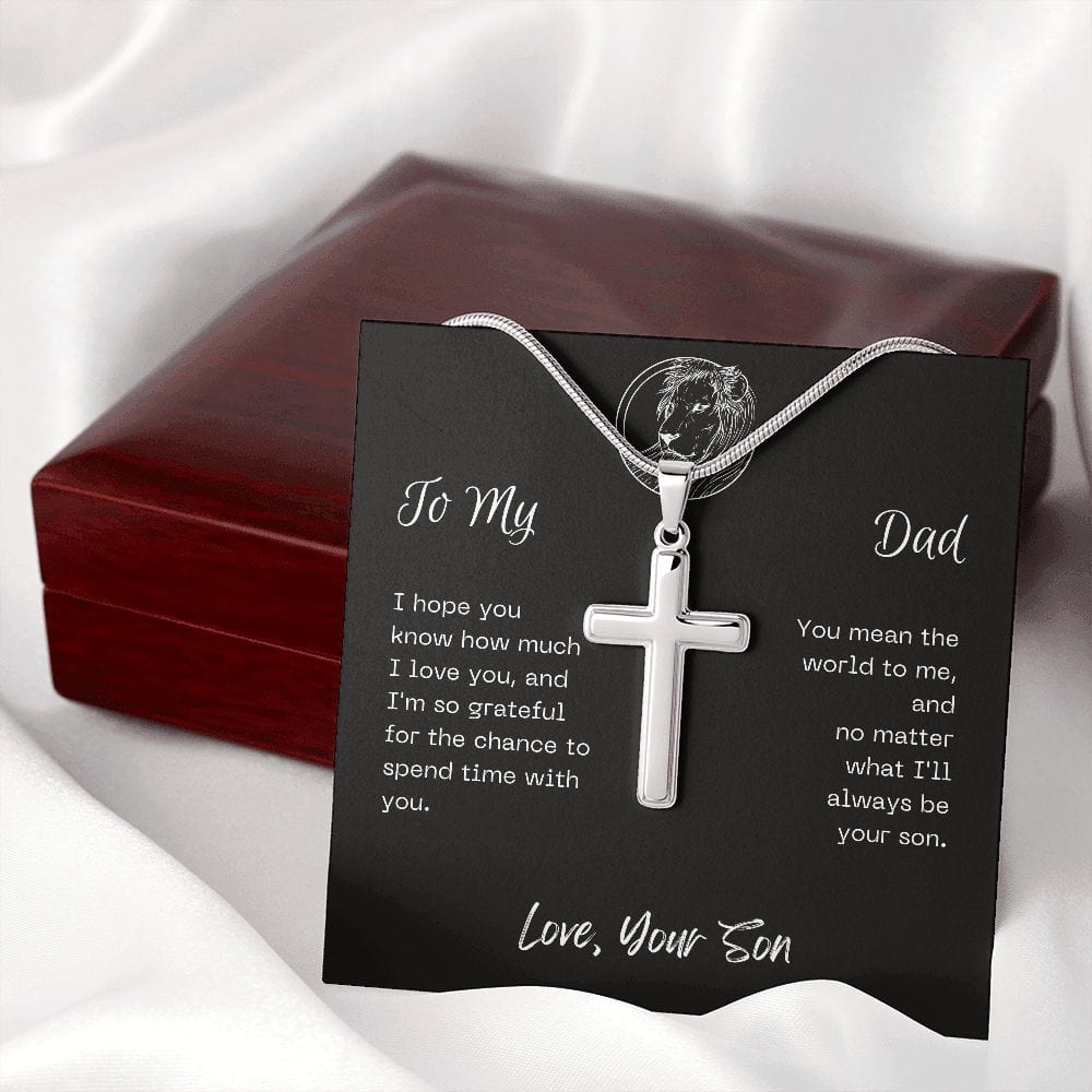 Gift For Dad, Faith Cross Necklace with Gift Box and Heart Warming Message Card