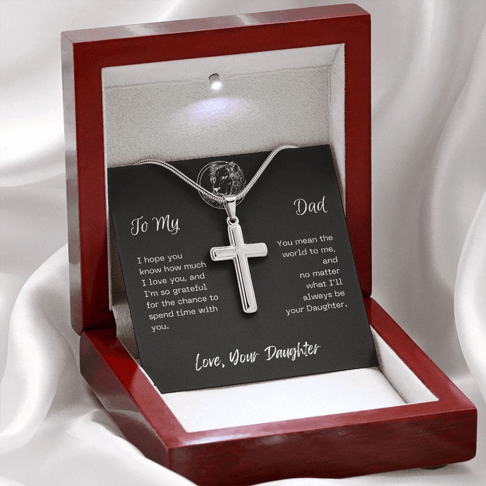 Gift For Dad, Faith Cross Necklace with Gift Box and Heart Warming Message Card, Made in the USA