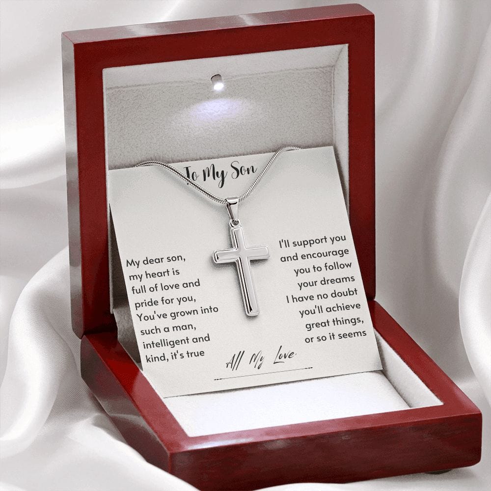 To My Son from Mom, Son Gifts from Mom and Dad, Mother and Son Necklace, Birthday Gift For My Son Graduation Faith Cross Necklace Present