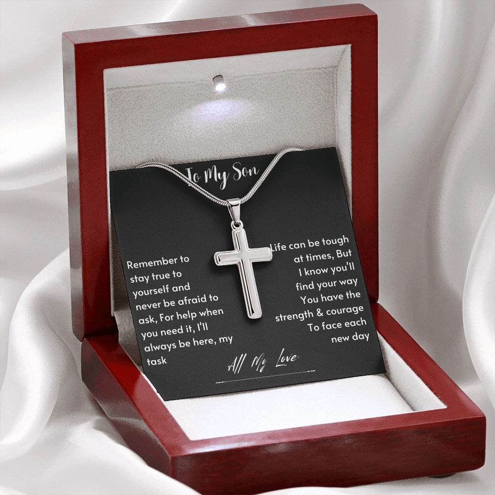 To My Son from Mom, Son Gifts from Mom and Dad, Mother and Son Necklace, Birthday Gift For My Son Graduation Faith Cross Necklace Present