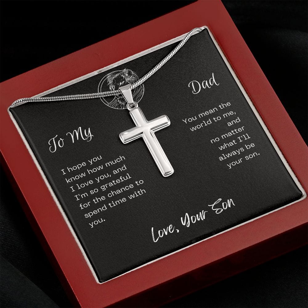 Gift For Dad, Faith Cross Necklace with Gift Box and Heart Warming Message Card