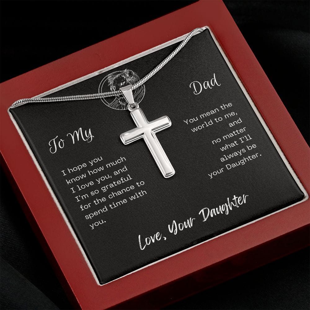 Gift For Dad, Faith Cross Necklace with Gift Box and Heart Warming Message Card, Made in the USA
