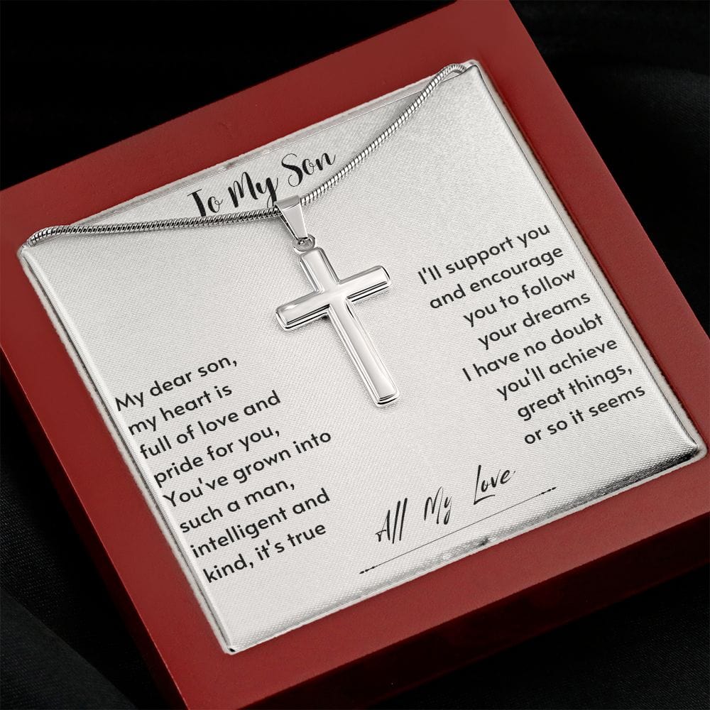 To My Son from Mom, Son Gifts from Mom and Dad, Mother and Son Necklace, Birthday Gift For My Son Graduation Faith Cross Necklace Present