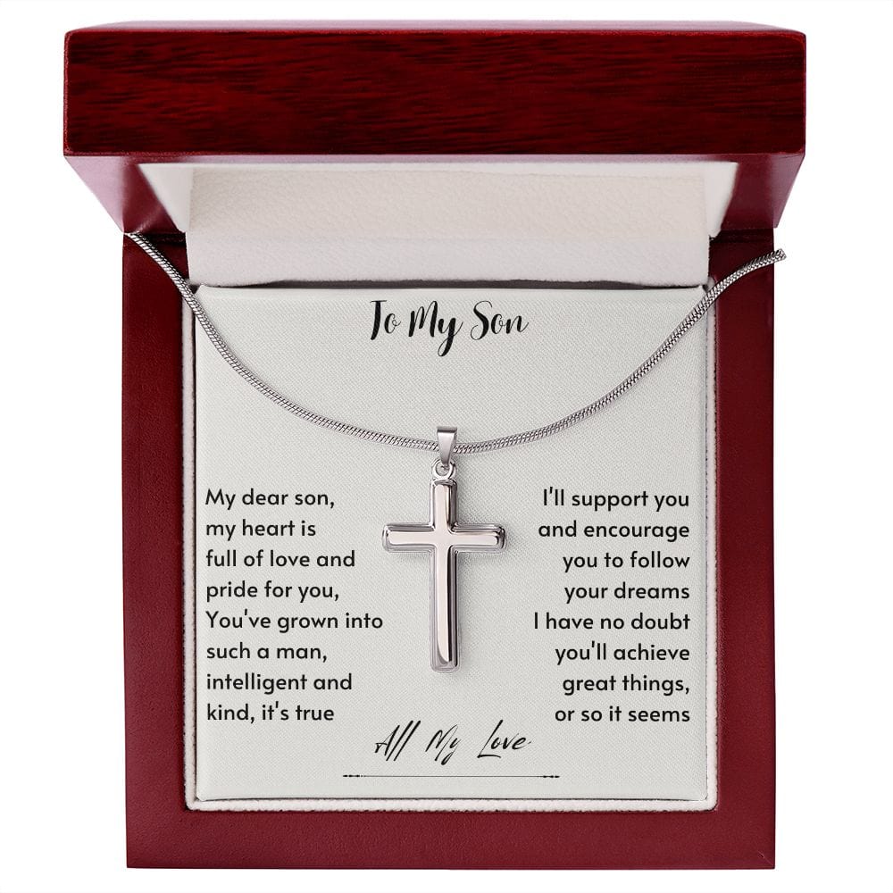 To My Son from Mom, Son Gifts from Mom and Dad, Mother and Son Necklace, Birthday Gift For My Son Graduation Faith Cross Necklace Present